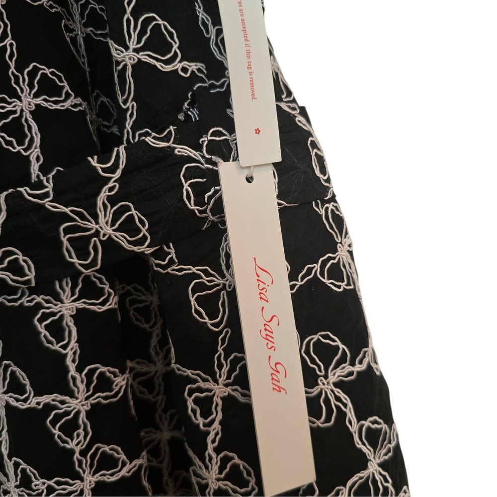 Lisa Says Gah Olivia Bow Mini Dress Women Embroidered Black White Short Sleeve - Picture 9 of 12